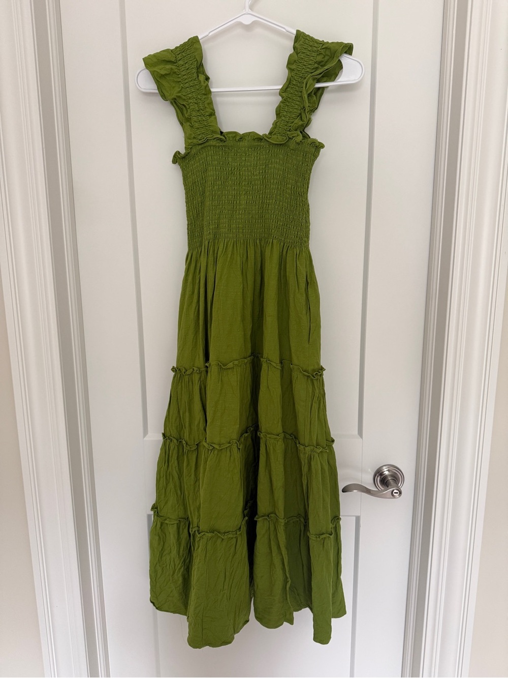 O.P.T. Calypso green tiered ruffle smocked linen blend dress women’s XS - Picture 6 of 10